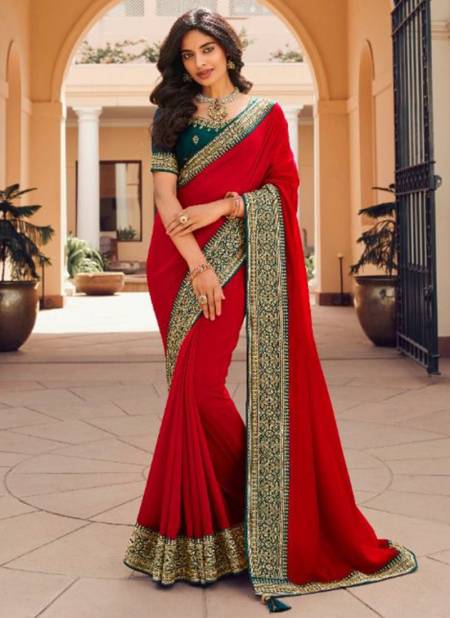 Red Colour Kavira Vol 4 New Latest Designer Ethnic Wear Vichitra With Bluming Saree Collection 1001
